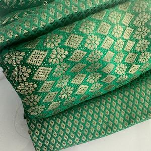 Green banaras silk blouse pieces with gold zari designs  for thamboolam return gifts/Pooja /housewarming/