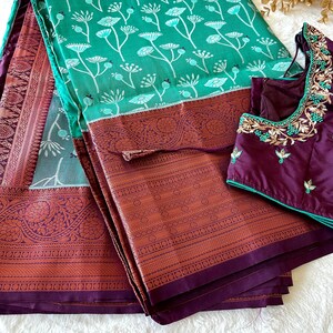 Green Semi Silk Saree with Hand Work blouse combo