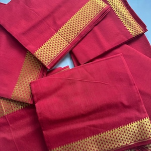 Red  Cotton blouse pieces with small gold border for Thamboolam return gifts/pooja