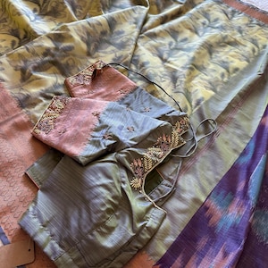 Lemon yellow Digital print floral saree with kanchi grey border paired with zardosi French knot stitched blouse - free shipping