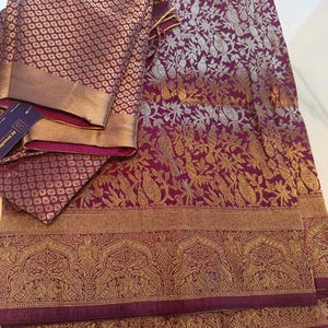 Magenta purple banaras dupion saree with  all over the drape   - FreeShipping with stitched blouse