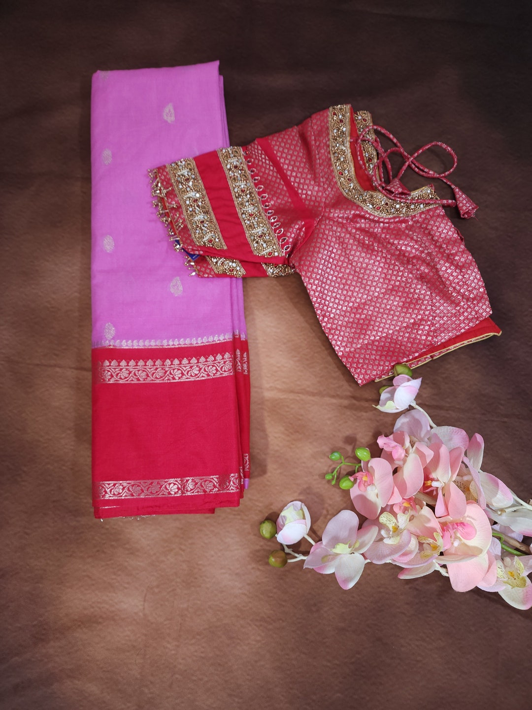 Pink Art Tussar With Banarasi Style Straight Suit