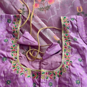 Purple kota saree with floral  over the drape silver border  light weight - FreeShipping with stitched embroidered  blouse