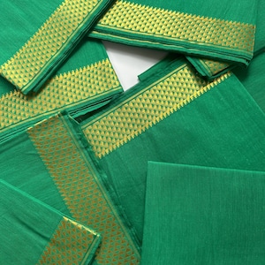 Green  Cotton blouse pieces with small gold border for Thamboolam return gifts/pooja