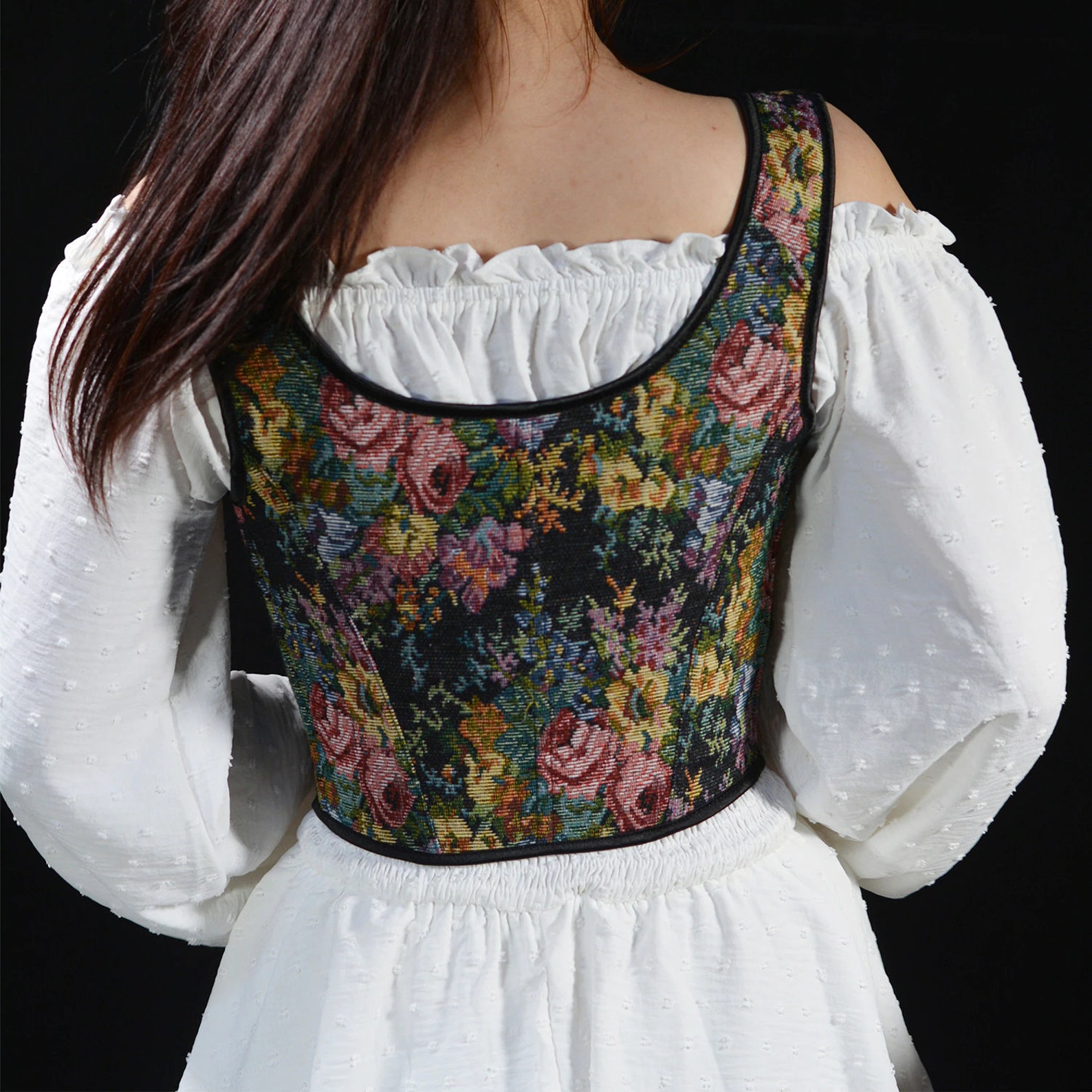 Vintage Floral Corset Branch Flower Corset Renaissance Front Etsy