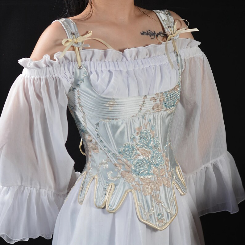 Vintage Rose Embroidered Corset Sexy Blue Shiny Pink Floral Etsy