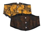 Under Bust Corset Belt, Yellow Floral Vintage Retro Corset, Brown Floral Victorian Waist Clip Corset, Slimming Underbust Corset