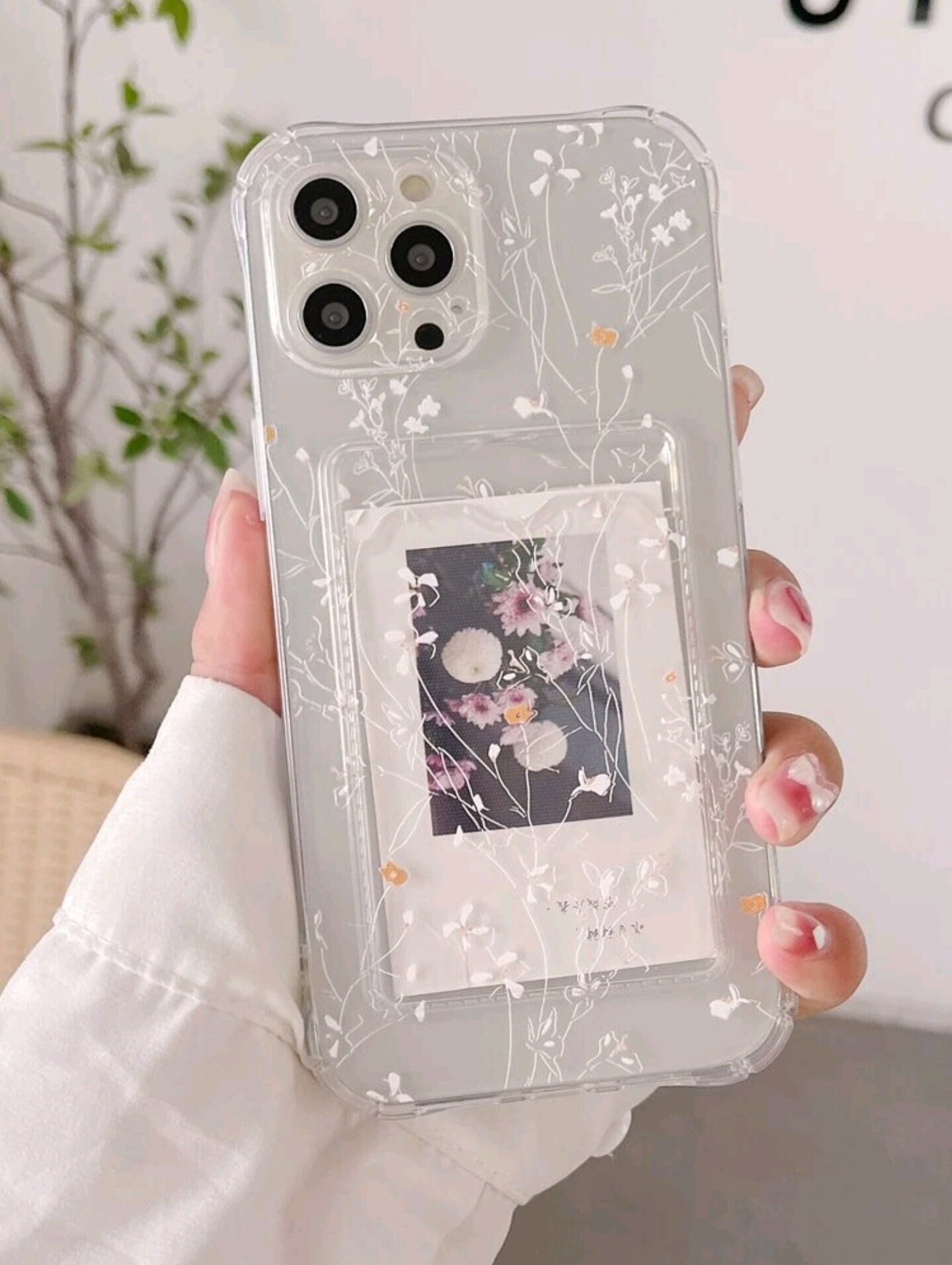 FLOVEME Anti-yellowing Bling Lotus Painted Clear Phone Case For
