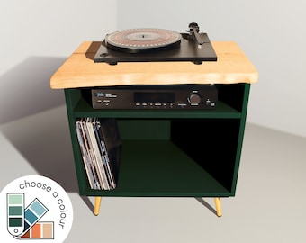 Green RECORD VINYL MEDIA unit | Live edge English Oak
