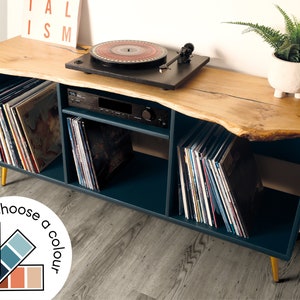 RECORD/VINYL/MEDIA unit | Live edge English Oak | Custom colour