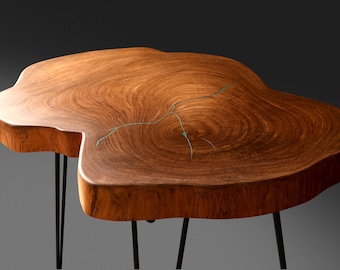 TEAK slice END TABLE | Custom Resin Colour | Bespoke Live edge