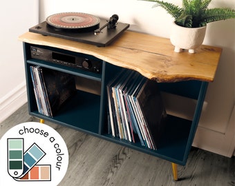 RECORD/VINYL/MEDIA unit | Live edge English Oak | Custom colour