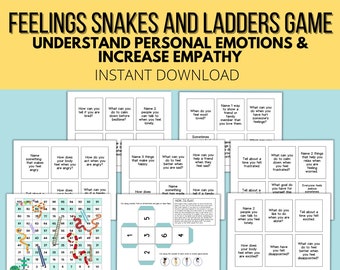 Feelings Snakes and Ladders Game: Therapy Conversation Starters for Kids and Teens (PDF)
