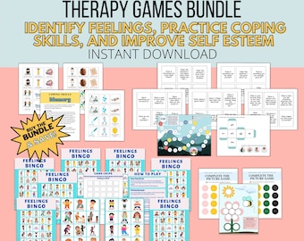 Mental Health Therapy Games Bundle: Feelings, Coping Skills, Self Esteem (PDF)
