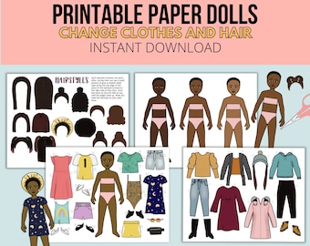 Black Girl Paper Dolls: Birthday Party Favor, Homeschool Resource, Natural Hair African American Toys (PDF Printable)