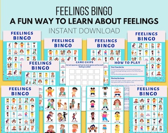 Feelings Bingo Mental Health Therapy Game: Kids  Counseling Emotion Identification (Printable PDF)