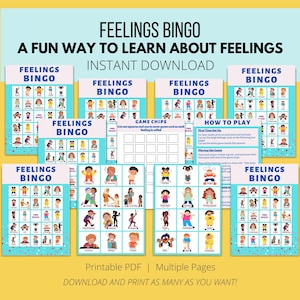 Sentimenti Emozioni Gioco di terapia del bingo, Attività terapeutica per bambini, Identificazione delle emozioni, Consulenza per bambini, Attività di salute mentale
