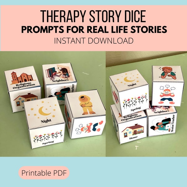 Therapy Conversation Activity, Therapy Resources, Printable Story Cubes, Group Therapy, Kids Conversation Starter, Therapy Game, Story Dice