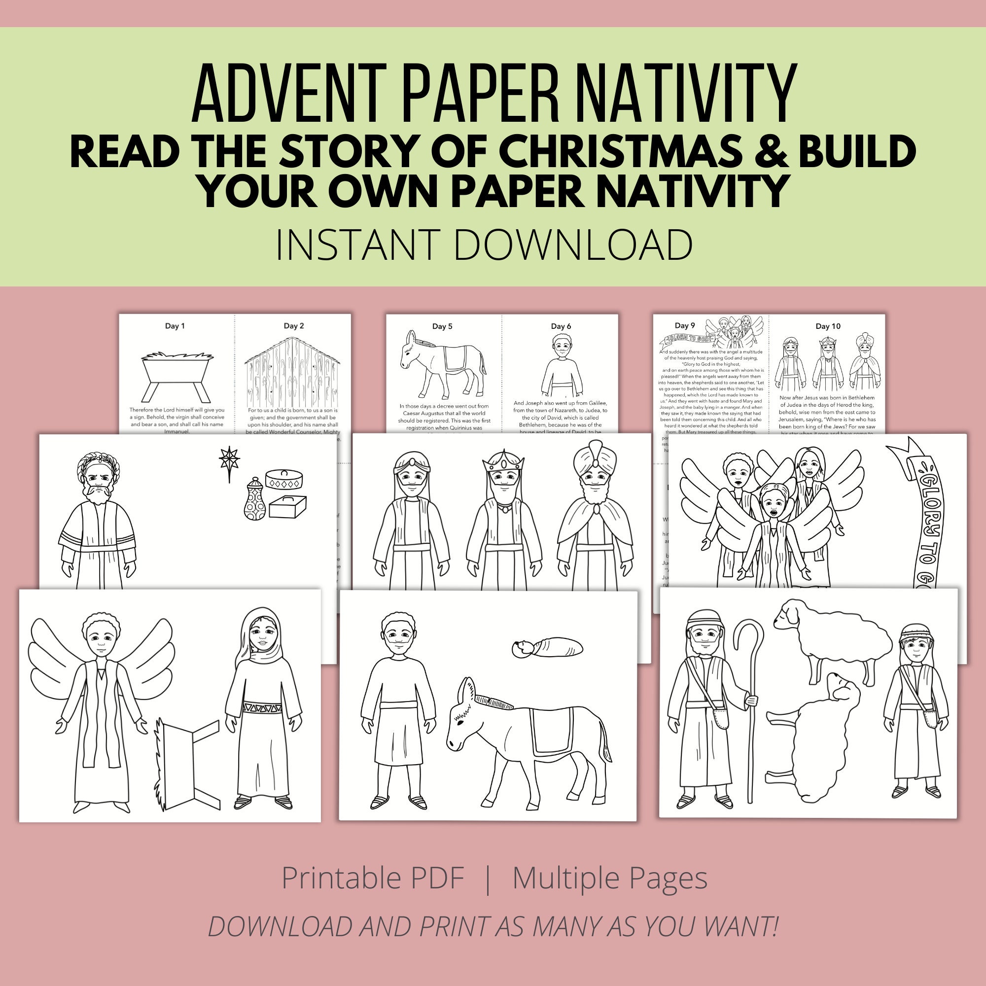 Advent Printable for Kids, Nativity Christmas Countdown Scripture Cards ...