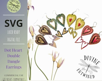 Paquete SVG de aretes colgantes de corazón: Archivo de joyería cortado con láser (descarga digital)