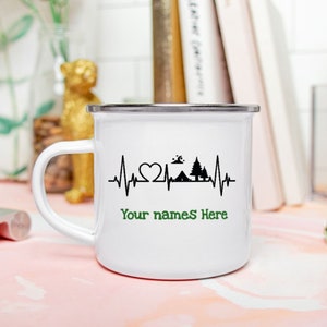 Personalized Enamel Mug | Enamel Camp Mug | Heartbeat Camp Mug | 10 oz. Camp Mug | White Camp Mug | Enamel Mug | Personalized Mug
