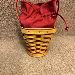 Longaberger 2007 To*Go Basket Backpack Woven Wood & Red  Adjustable Straps Longaberger To Go Basket Backpack Woven Wood & Nylon  main image 2