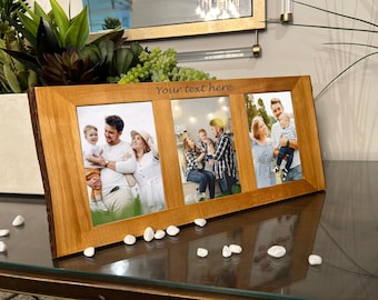 Wooden Engraved Photo Frame with 3 Photos / Laser Engraved Frame / Your Text Engraving / Original Gift For Her/For Him/Custom Text Engraving