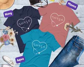 Niedliches Krankenschwester-T-Shirt, Krankenschwester-Herz-Stethoskop-T-Shirt, Krankenpflege-Schulgeschenk, gesundheitliches Geschenk, Medizin-Shirt, Krankenschwester-T-Shirt, medizinisches T-Shirt