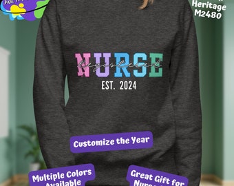 Registered Nurse Sweatshirt,Personalized Custom Year RN Sweater,Nurse Gift,Nurse Est Crewneck,Nursing Sweatshirt,Nurse Life,Nurse Grad Gift