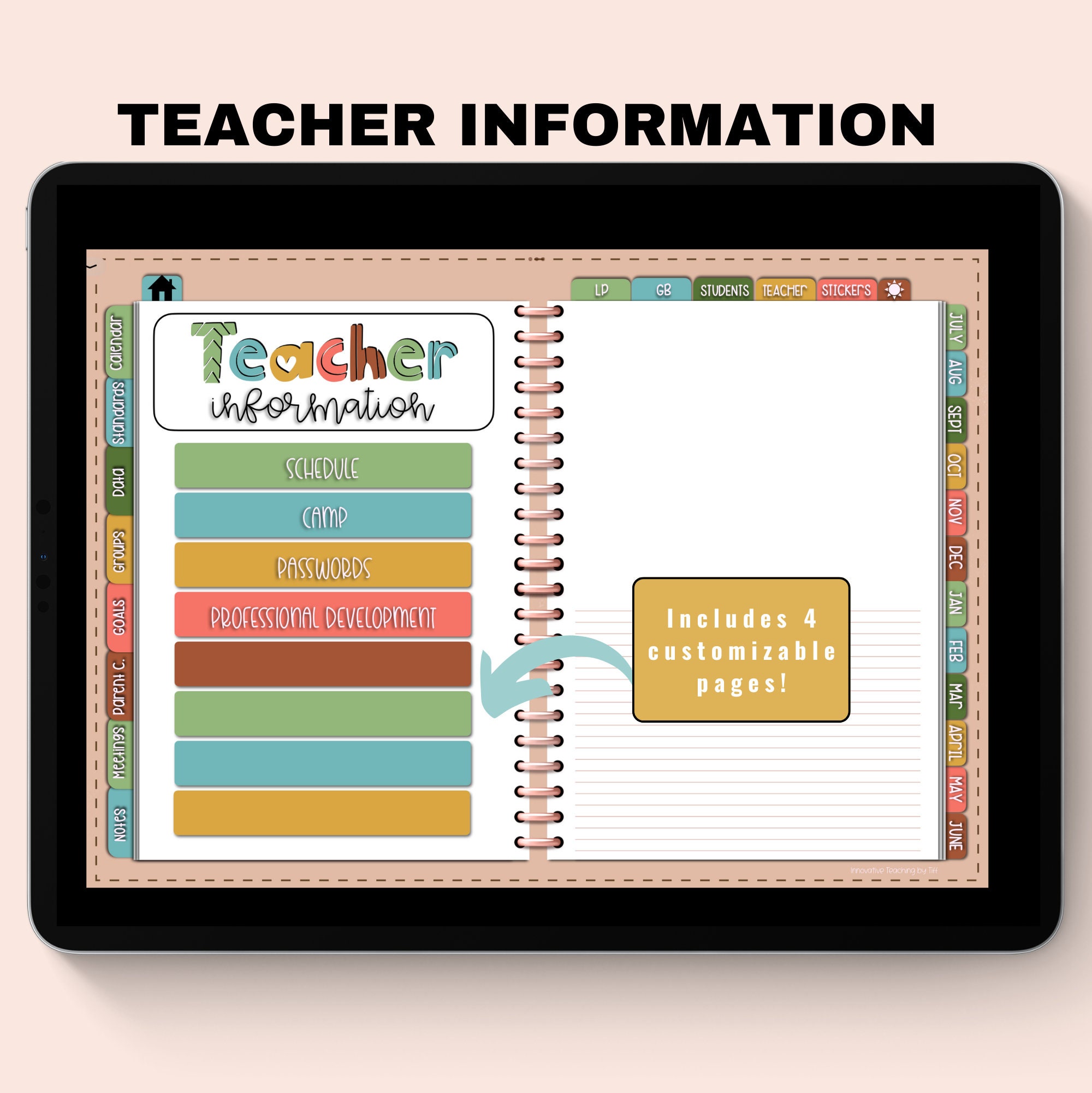 Undated Digital Teacher Planner Rainbow - Etsy Australia
