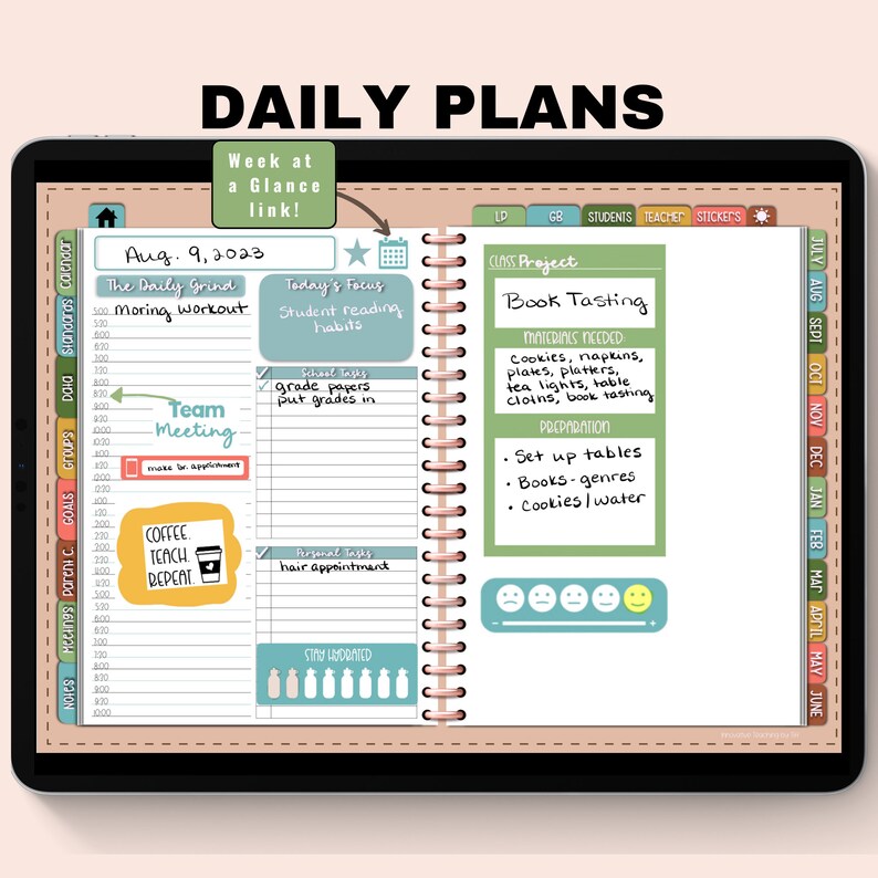 Undated Digital Teacher Planner Rainbow - Etsy