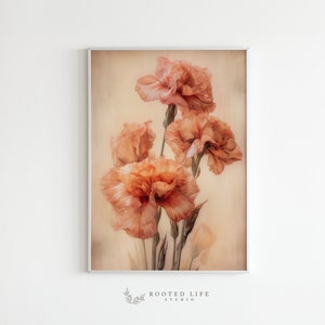 Anjer kunst aan de muur | Vintage-stijl | Antieke anjerkunst | Afdrukbare kunst aan de muur | Botanische inrichting | Bloemsierkunst | TE006
