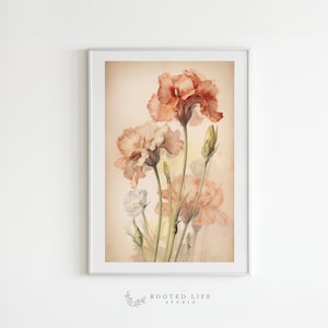 Digital Watercolor Carnations Painting | Vintage Carnations | Antique Flowers Art | Printable Wall Art | Digital Print Decor | TE005