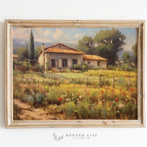 Vintage French Countryside | Farm House Wall Art | Country Farmhouse Painting | Country Meadow Printable | Country Digital Art | TE017