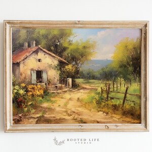 Old French Country Side | Farmhouse Vintage Painting | Country Farmhouse Printable | Wall Art | Vintage Landscape Print | TE019