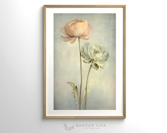Vintage Ranunculus Painting | Vintage Flowers | Home Decor | Neutral Wall Art | PRINTABLE Digital Wall Art Painting | TE011
