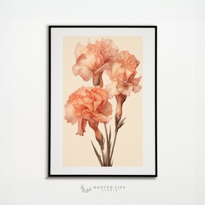 Vintage Carnation Art | Flower Art Print | Vintage Painting | Botanical Print | Home Decor | PRINTABLE Digital Painting | TE010