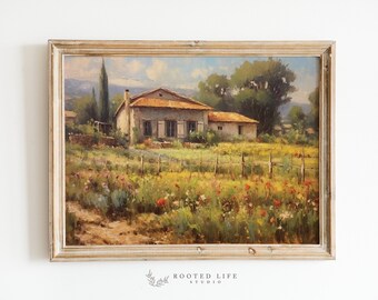 Vintage French Countryside | Farm House Wall Art | Country Farmhouse Painting | Country Meadow Printable | Country Digital Art | TE017