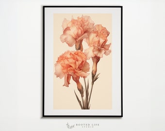 Vintage Carnation Art | Flower Art Print | Vintage Painting | Botanical Print | Home Decor | PRINTABLE Digital Painting | TE010