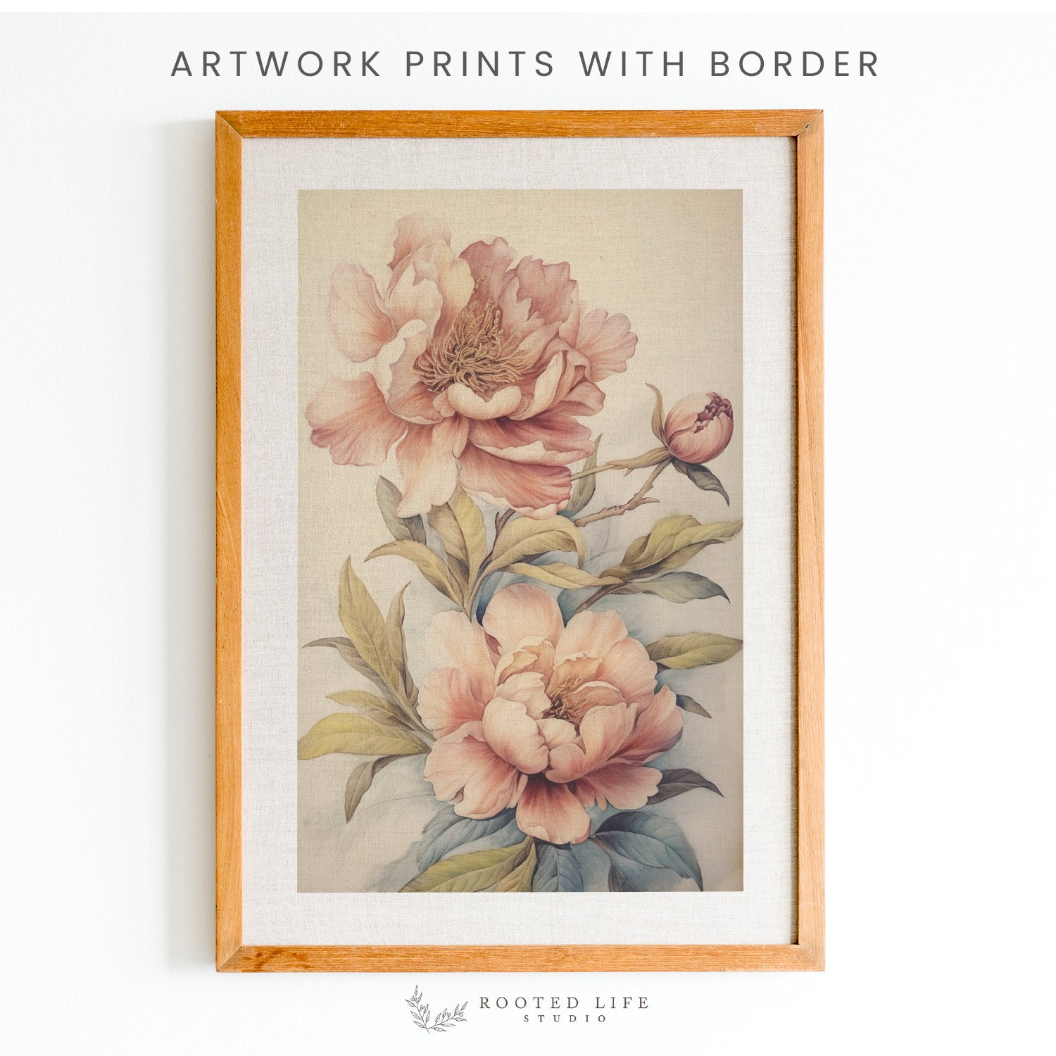 Vintage Peonies Painting | Living Room Decor | Botanical | Pink and ...