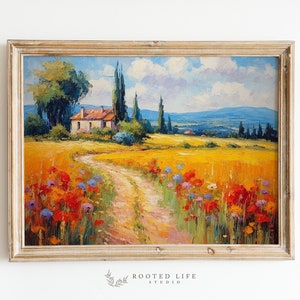 Bright Countryside Oil Painting | French Countryside | Colorful | French Vintage Art | Printable Vintage Painting | Digital Art | TE021