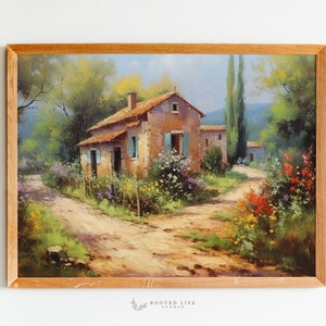 Crossroad French Home Painting | Crossroads Wall Art | French Farmhouse | Vintage Countryhome Digital Art | Crossroads Printable | TE031