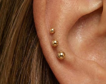 20G,18G,16G Gold Ball Flat Back Earring,Titanium Threadless Push Pin Labret,Tragus Stud,Helix Stud,Cartilage Stud,Nose Stud,Conch Stud,Daith