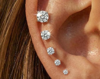 20G,18G,16G Silver Clear CZ Push Pin Labret,Titanium Threadless Flat Back Earring,Tragus Stud,Helix Stud,Cartilage Stud,Nose Stud,Conch Stud