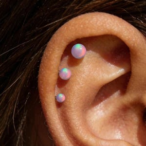 20G 18G 16G White Opal Push Pin Labret,G23 Titanium Threadless Flat Back Earring,Tragus Stud,Helix Stud,Cartilage Stud,Nose Stud,Conch Stud