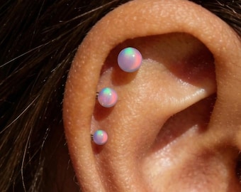 20G 18G 16G White Opal Push Pin Labret,G23 Titanium Threadless Flat Back Earring,Tragus Stud,Helix Stud,Cartilage Stud,Nose Stud,Conch Stud