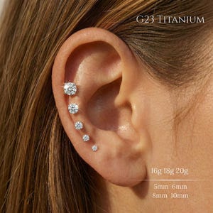 Labret de plata con circonita cúbica transparente de 20G, 18G, 16G, pendiente de titanio plano sin rosca, pendiente para tragus, pendiente para hélix, pendiente para cartílago, pendiente para nariz, pendiente para concha