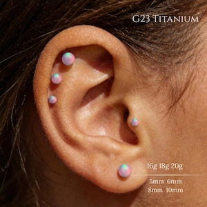 20G 18G 16G witte opaal push pins labret, G23 titanium schroefdraadloze platte achterkant oorbel, tragus stud, helix stud, kraakbeen stud, neus stud, conch stud