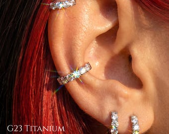 Ohrring mit silbernem Moissanit in D-Farbe, 16G/18G G23 Titan-Klappring, 0,1 ct Edelstein für Helix-, Conch- und Ohrläppchenpiercing, individueller Huggie-Clicker, 8 mm/10 mm/12 mm
