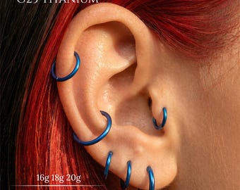 16G 18G 20G Electric Blue Knorpel Hoop, Titan Clicker für Implantologie, handeloxierter Helix Tragus Septum Conch Daith Nasenring, 6 mm - 14 mm